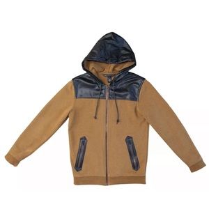 Men's Marc by Marc Jacobs Brown / Black Soft Leather Zip-Up Hoodie Jacket SMALL